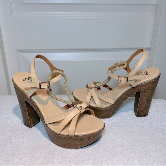 EXÉ tsakiris mallas upper leather beige platform sandals ankle strap size 39 - Picture 3 of 10